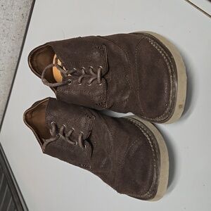 Tom's Men's 8.5 Brown Denim Suede High Tops Lace-up Sneakers Canvas